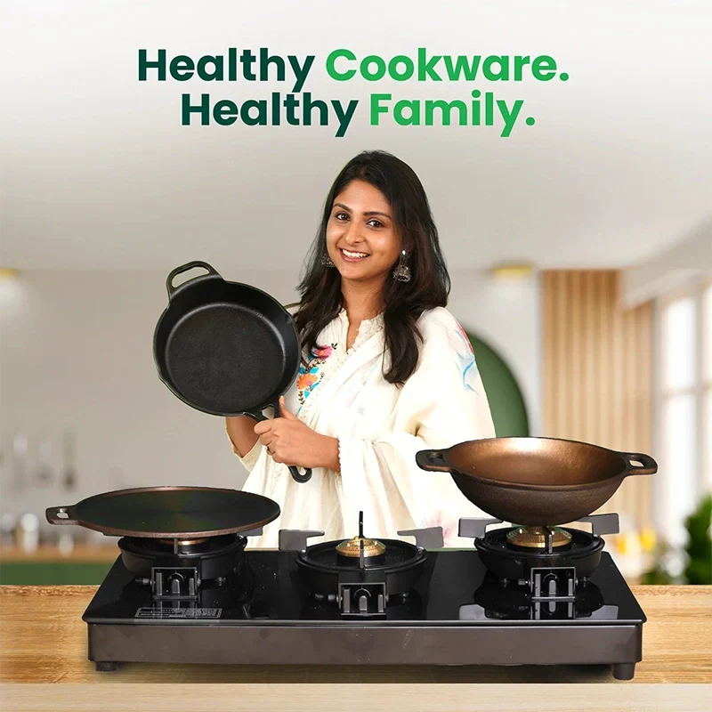 The Indus Valley CASTrong Cast Iron Cookware Set: Tawa+ Kadai, Kitchen Set for Home, Pre-seasoned, 100% Pure, Toxin-free, Induction, Tadka Pan | Grocsy