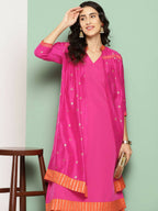 Ahalyaa Women's Traditional wear Kurta Set - Pink | Grocsy