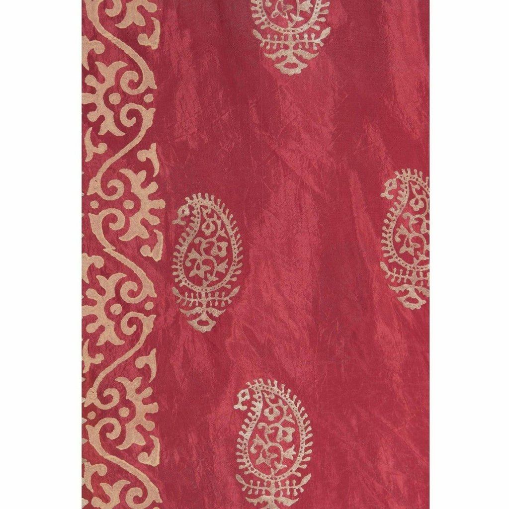 A R Silk Women's Gold Print Silk Mehroon Dupattas and Chunnis | Grocsy