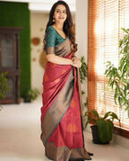 DEIANA'S Beautiful Designer Golden zari Soft Lichi Silk Saree - Maroon | Grocsy