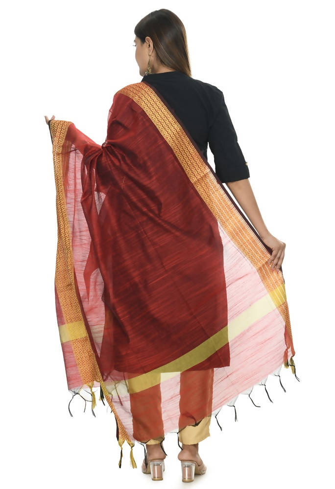Mominos Fashion Maroon Handloom Cotton Dupatta | Grocsy
