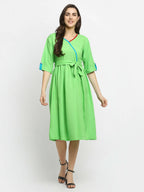Rudra Bazaar Lime Green Flared Kurta with Belt | Grocsy