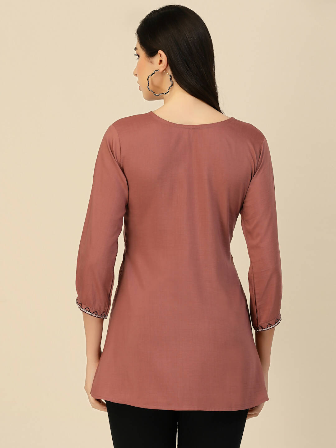 Brown Chinon Floral Embroidered Top - Zeny | Grocsy