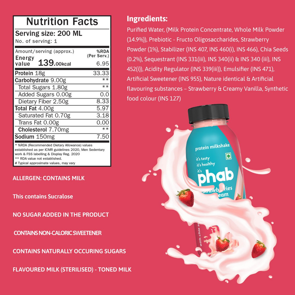 Phab Protein Milkshake With Protein Strawberries & Cream Flavour | Grocsy