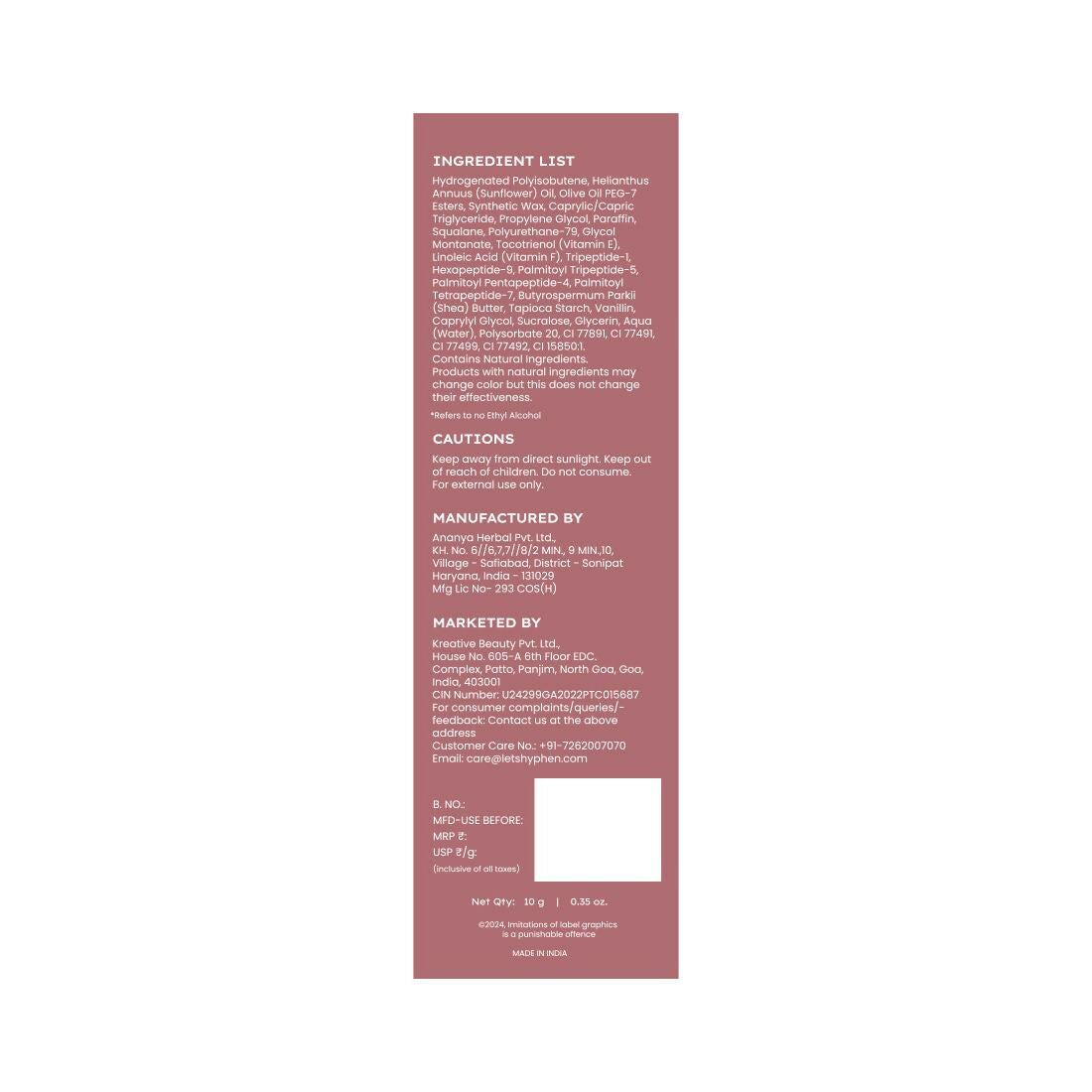 Hyphen By Kriti Sanon Hazel Vitamin Infused Peptide Lip Balm, Hydrate & Moisturize, Smoothen Lips & Repair Moisture Barrier | Grocsy