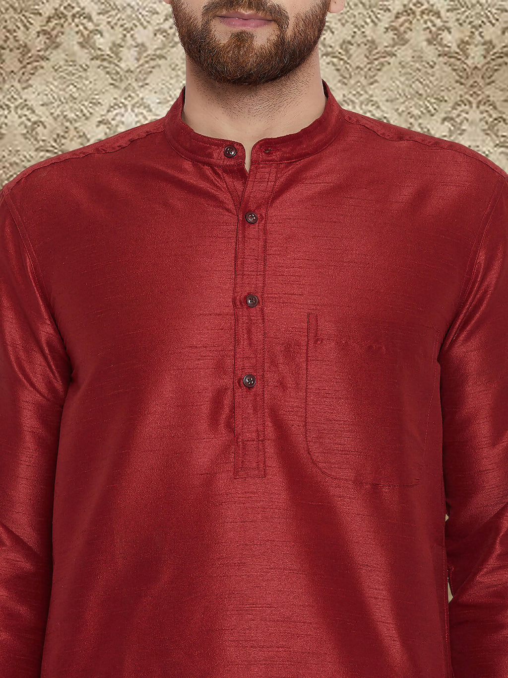 Even Apparels Men's Art Silk Maroon Kurta | Grocsy