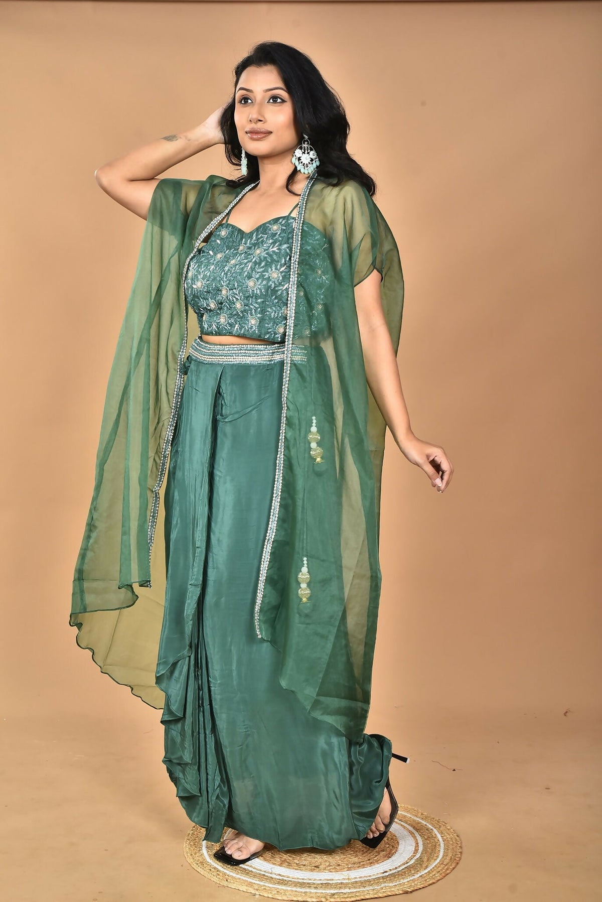 Morchari Women Hand Embroidery Crop Top-Green | Grocsy