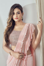 Mahotsav Women's Peach Lycra Embellished Ready To Wear Saree With Stitched Blouse | Grocsy