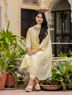 Kaajh Women's Light Yellow Modal Silk Kurta Pant Set With Dupatta | Grocsy