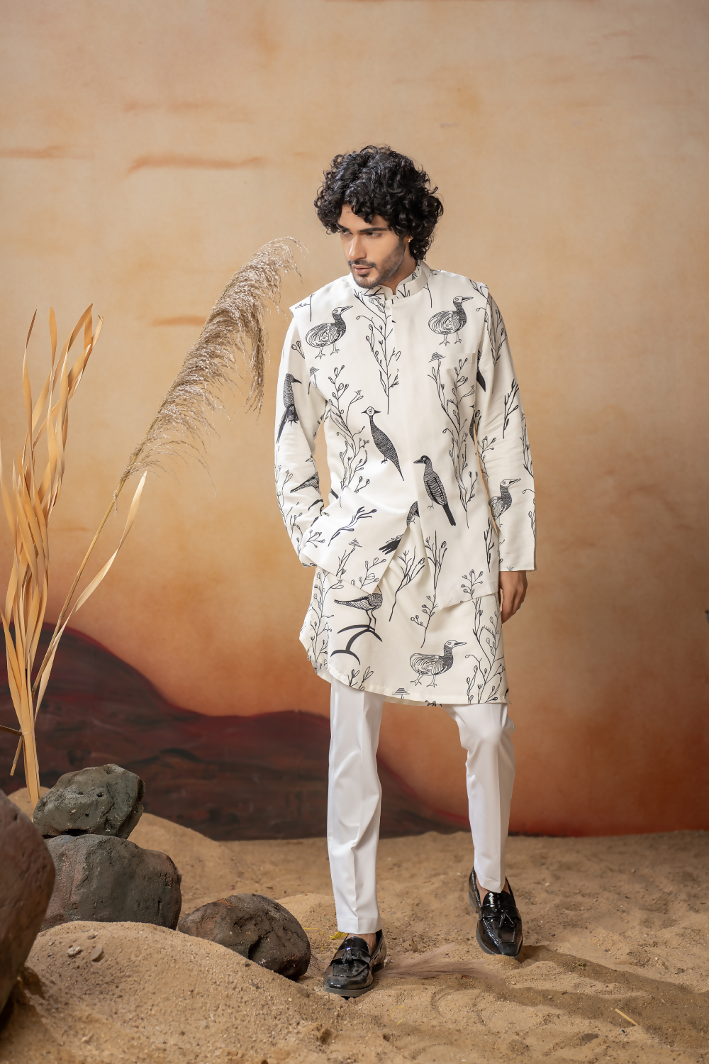 Feathered Nature’S Elegance Nehrujacket Set by Hilo Design | Grocsy