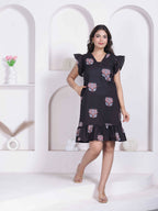 Miravan Women Empire Waist Black Mini Length Dress | Grocsy