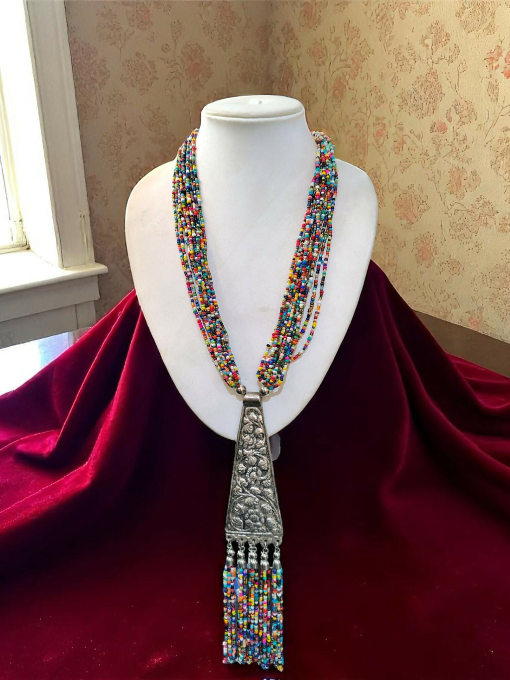 Inhanns Day-To-Dinner Tie Shaped Oxidized Black Metal Multi-Layered Long Necklace Set - Multicolor | Grocsy