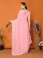 Partywear Designer Light Pink Georgette Fancy Saree - Starwalk | Grocsy