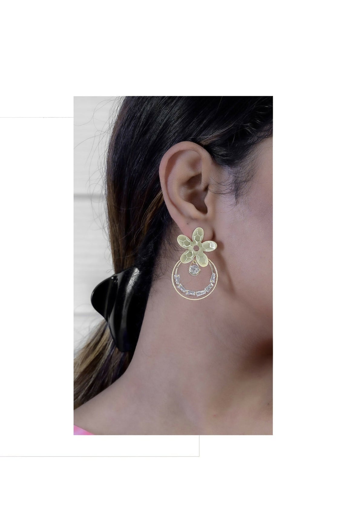 Joban Fashion Women Brass Golden White Ad Earrings | Grocsy