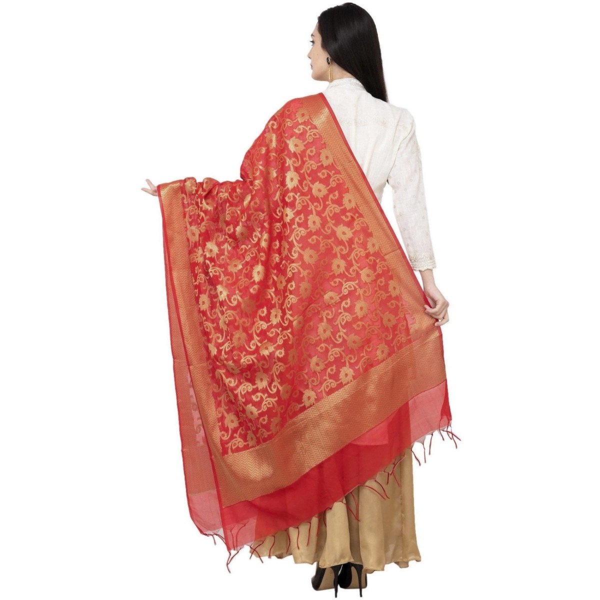 A R Silk VNS Jaal Fancy Dupatta Color Red Dupatta or Chunni | Grocsy