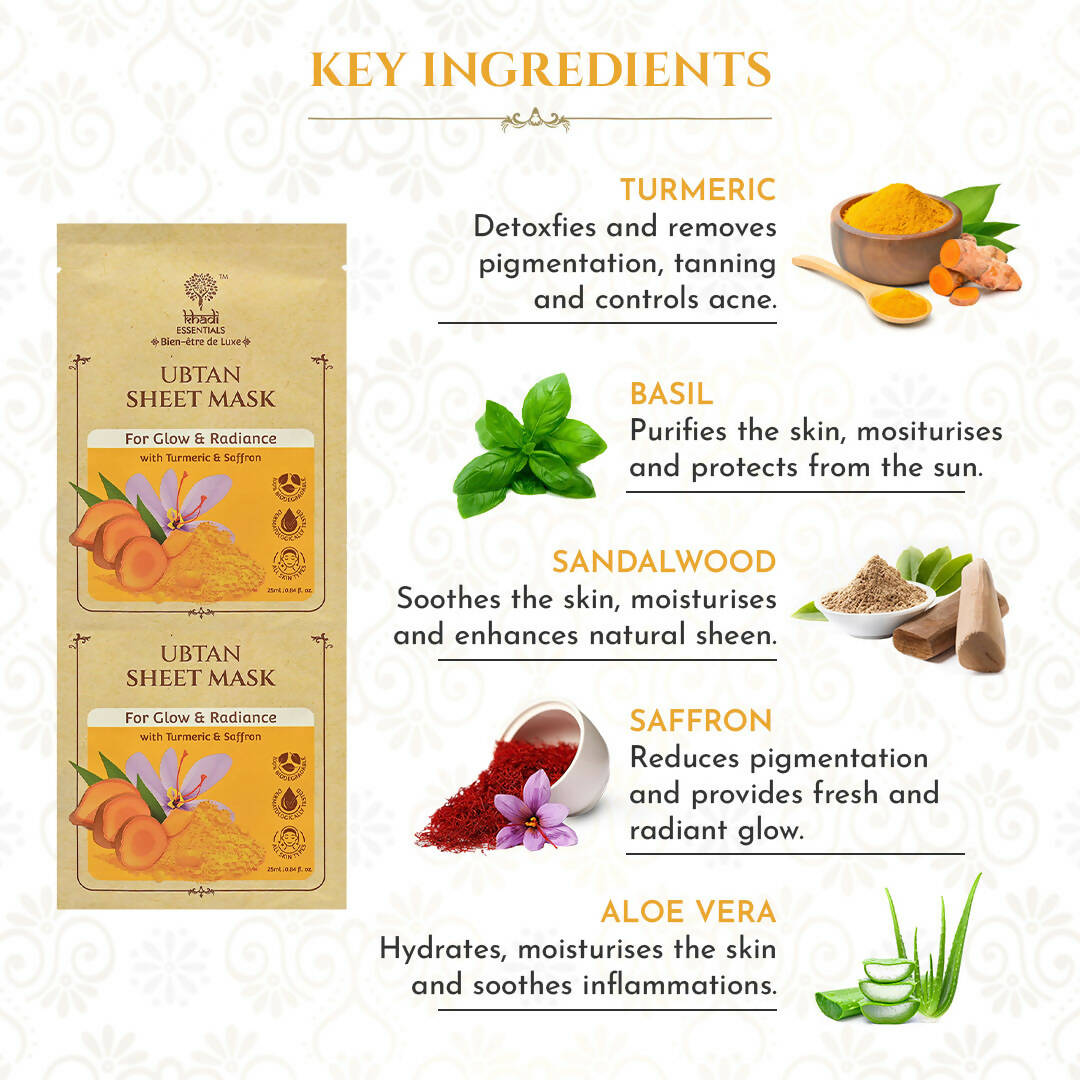 Khadi Essentials Ubtan Serum Sheet Mask | Grocsy