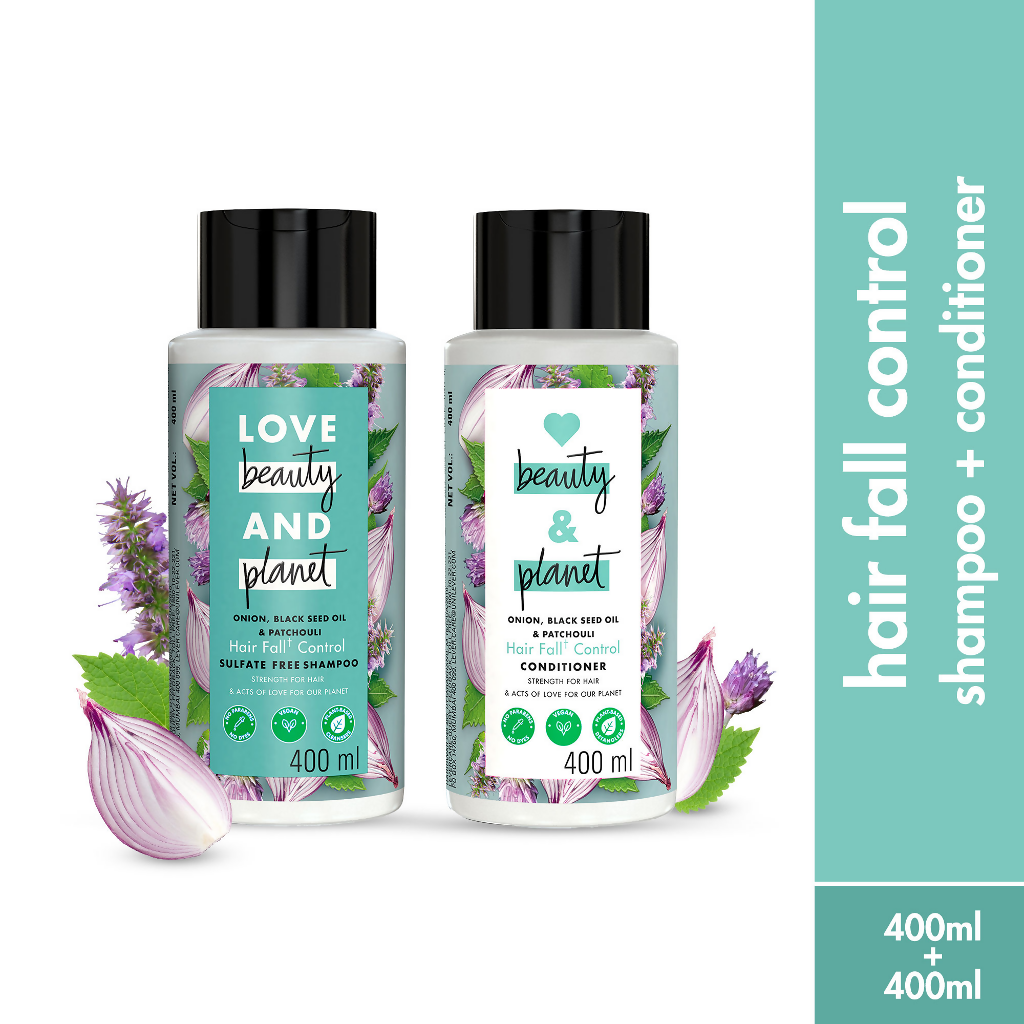 Love Beauty And Planet Onion Blackseed & Patchouli Hair Fall Control Sulfate Free Shampoo & Conditioner | Grocsy