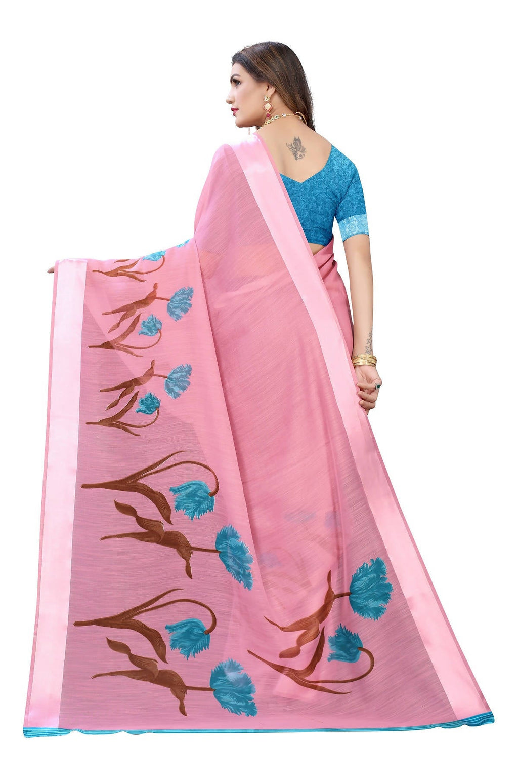 Vamika Pink Linen Satin Patta Saree (VANI PINK) | Grocsy