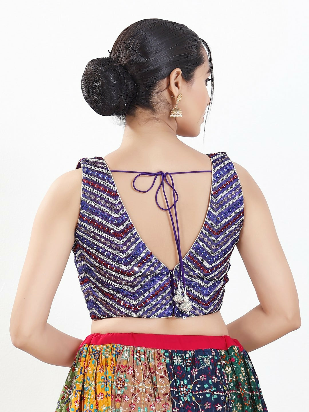 Joban Fashion Purple Silk Padded Blouse With V Neck Sleeveless | Grocsy