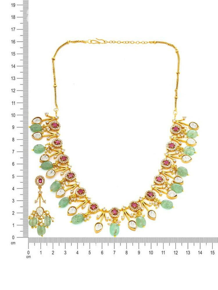 Natural Stones Antique Finish Earrings and Choker Necklace set - Ruby Raang | Grocsy