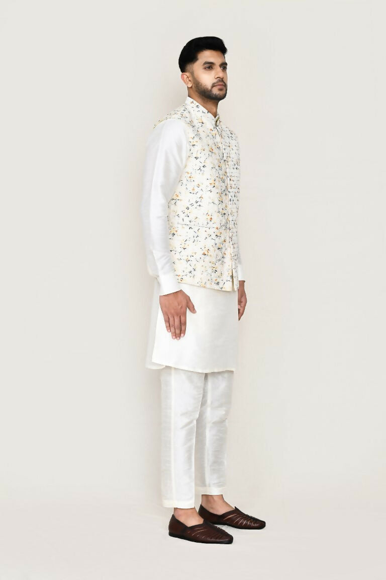 Joban Fashion White Colored Art Silk Fabric Kurta, Jacket With Straight Fit Pant | Grocsy