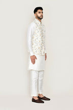Joban Fashion White Colored Art Silk Fabric Kurta, Jacket With Straight Fit Pant | Grocsy