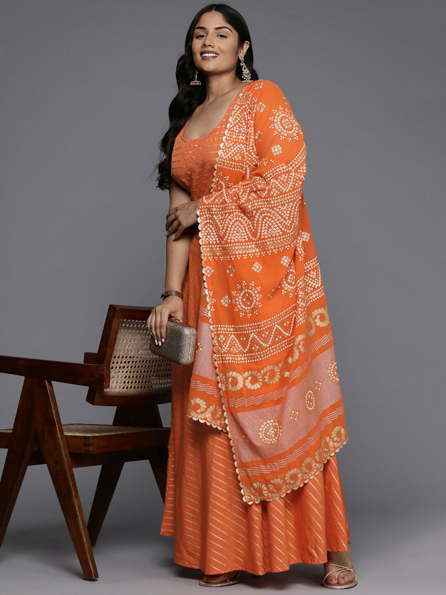 Ahalyaa Women's Traditional wear Lehenga Choli - Orange | Grocsy