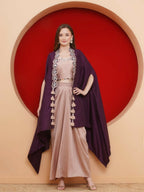 Joban Fashion Purple and Rose Gold Skirt set with Cape | Grocsy