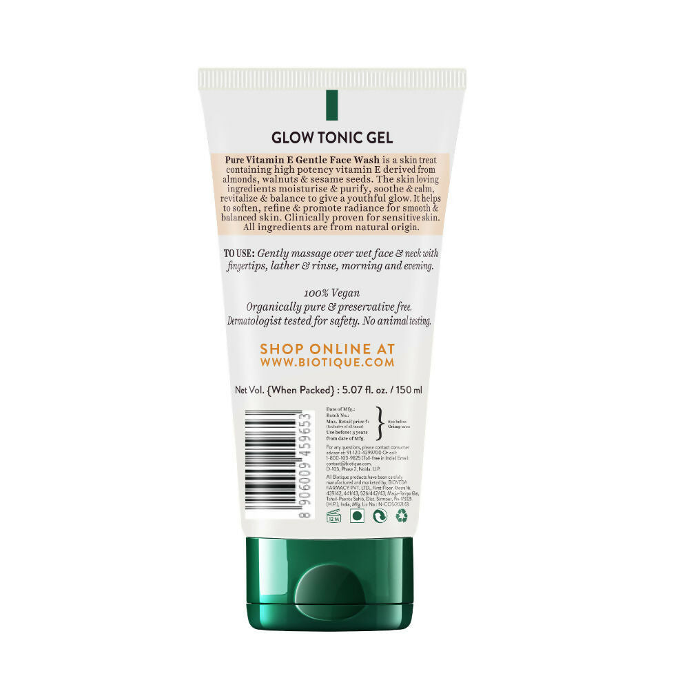 Biotique Advanced Organics Glow Tonic Gel Pure Vitamin E Gentle Face Wash | Grocsy