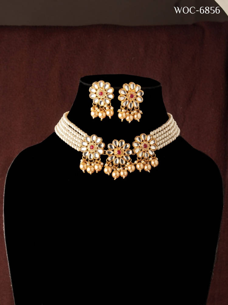 Mominos Fashion Johar Kamal Women's Golden Beads Pearls Gold-Polished Jewellery Set | Grocsy
