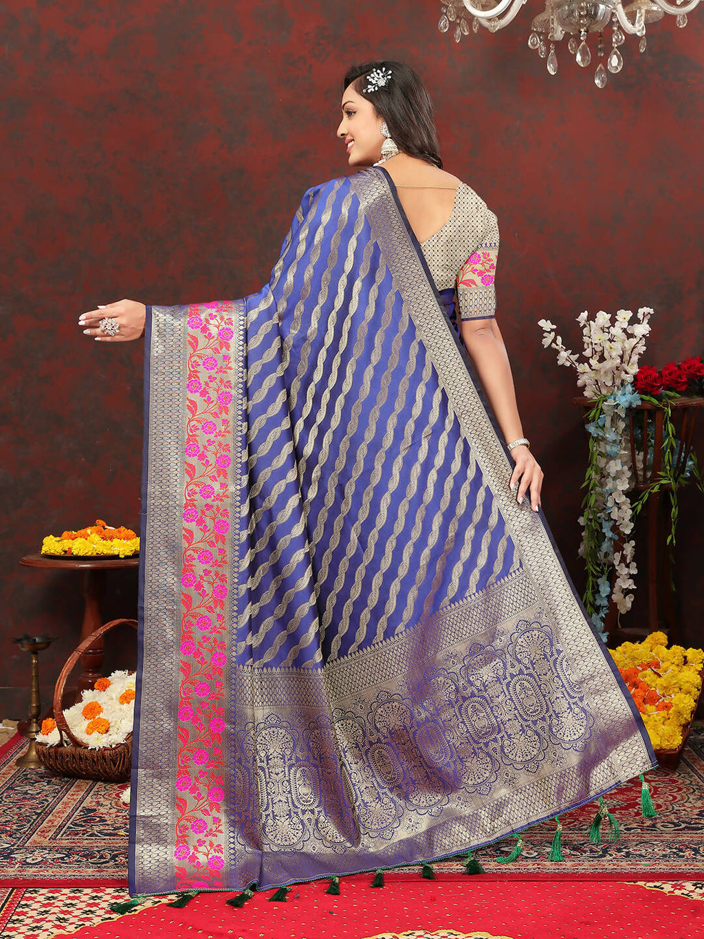 Lorenvalley Fashion Purple Soft Silk Woven Design with Zari Weaving Leheriya Design Saree | Grocsy