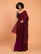 Suta Purple Maroon Colourblocked Cotton Acrylic Saree | Grocsy