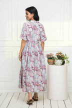 Myshka Women Multi-Floral Rayon A-Line V-Neck Dress | Grocsy