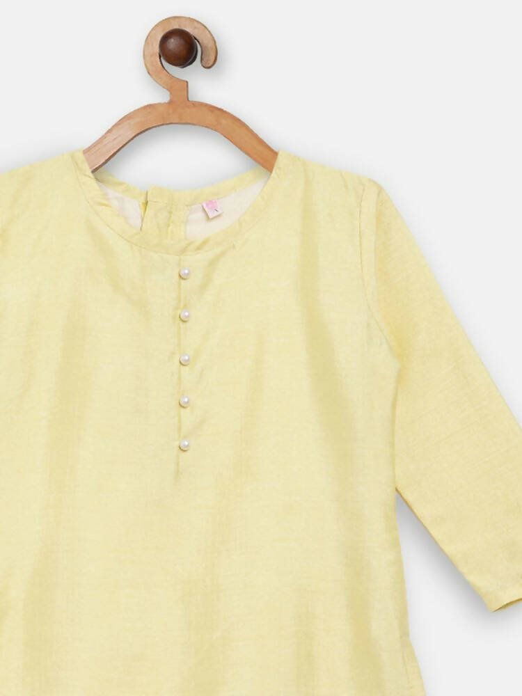 Ahalyaa Yellow Poly Silk Kids Kurta Pant With Dupatta For Girls | Grocsy