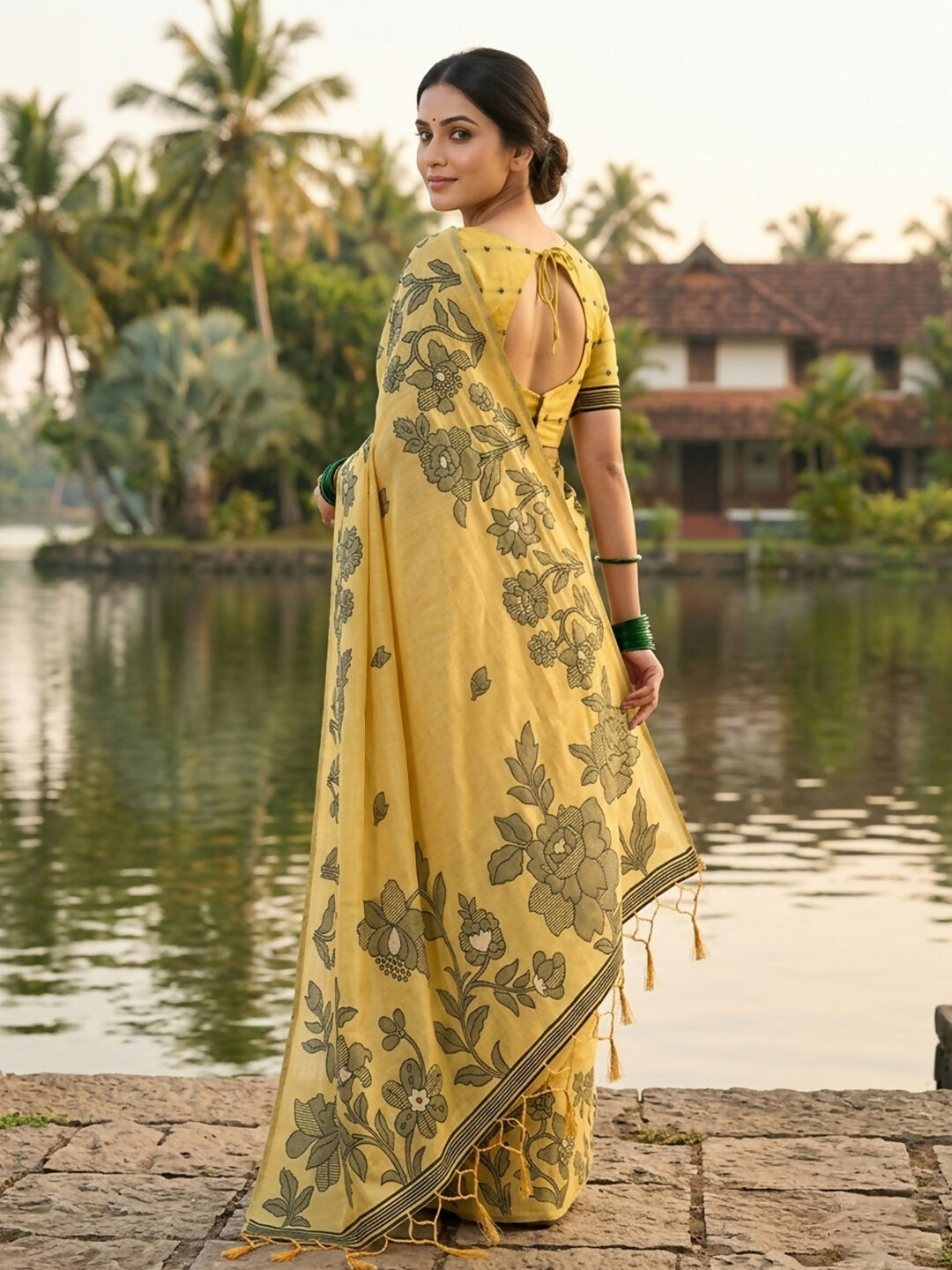Shree Shyam Fashion Yellow Linen Cotton Saree | Grocsy