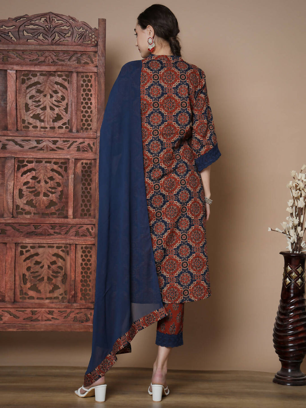 Myshka Women's Multi A-Line Kurta & Trousers With Dupatta | Grocsy