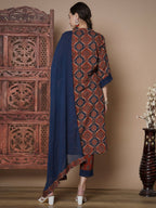 Myshka Women's Multi A-Line Kurta & Trousers With Dupatta | Grocsy