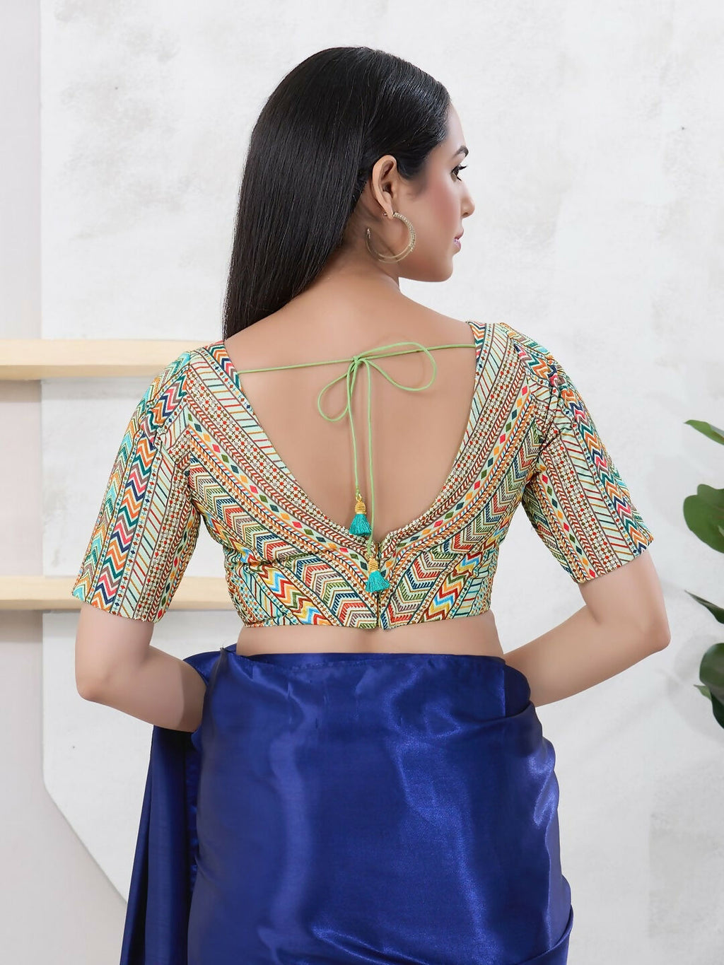 Joban Fashion Pista-Green Shift Elbow Sleeveless Back Open Blouse | Grocsy