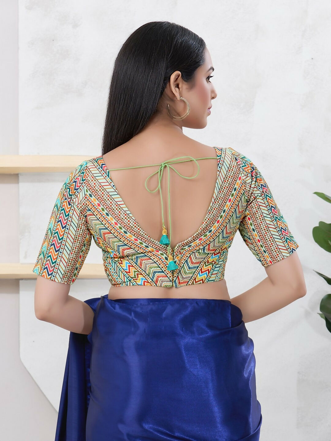 Joban Fashion Pista-Green Shift Elbow Sleeveless Back Open Blouse | Grocsy