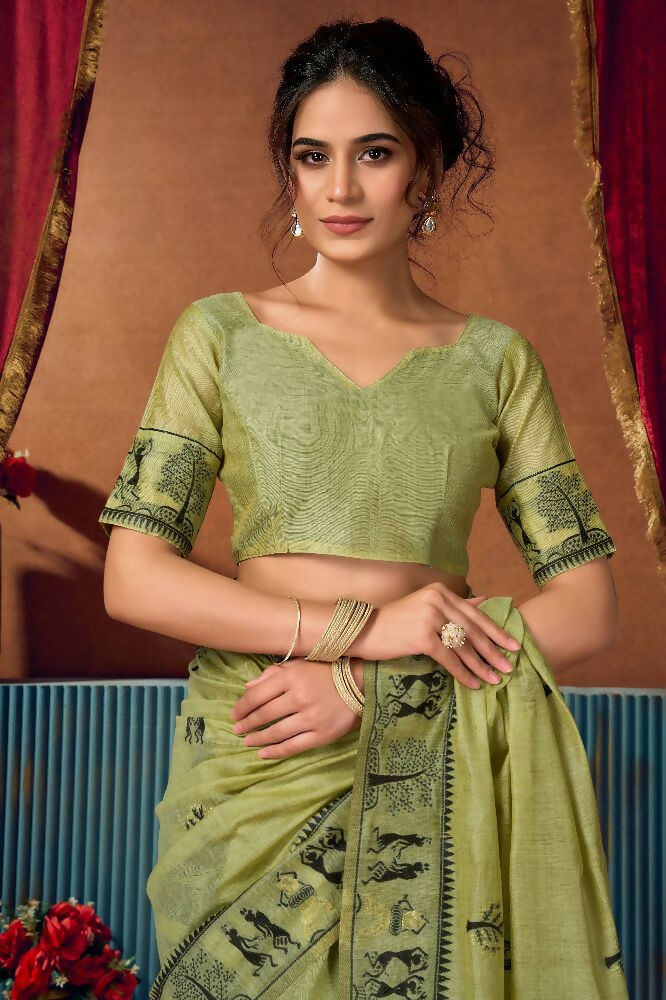 Jyoti Fashion Women's Green Modal Zari Woven Saree with Blouse | Grocsy