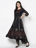 Aniyah Rayon Black Color Block Print Anarkali Palazzo Set (AN-186K) | Grocsy