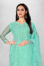 Sky Blue Heavy Organza Silk Embroidered Unstitched Dress Material - Amara | Grocsy