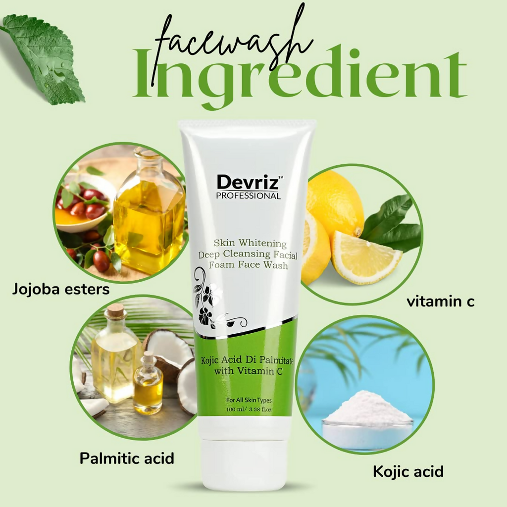 Devriz Professional Kojic Acid Face Wash For Reducing Pigmentation Dark Spots Uneven Skin Tone | Grocsy