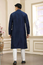 Raivat Ethnic Banarasi Art Silk Thread and Mirror Work Kurta Pajama In Blue Colour | Grocsy