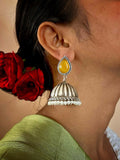 Joban Fashion Monalisa Stone Top With Silver Replica Jhumki Earring