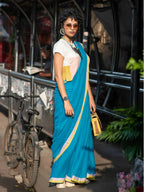 Suta Blue Solid Mul Cotton Saree | Grocsy