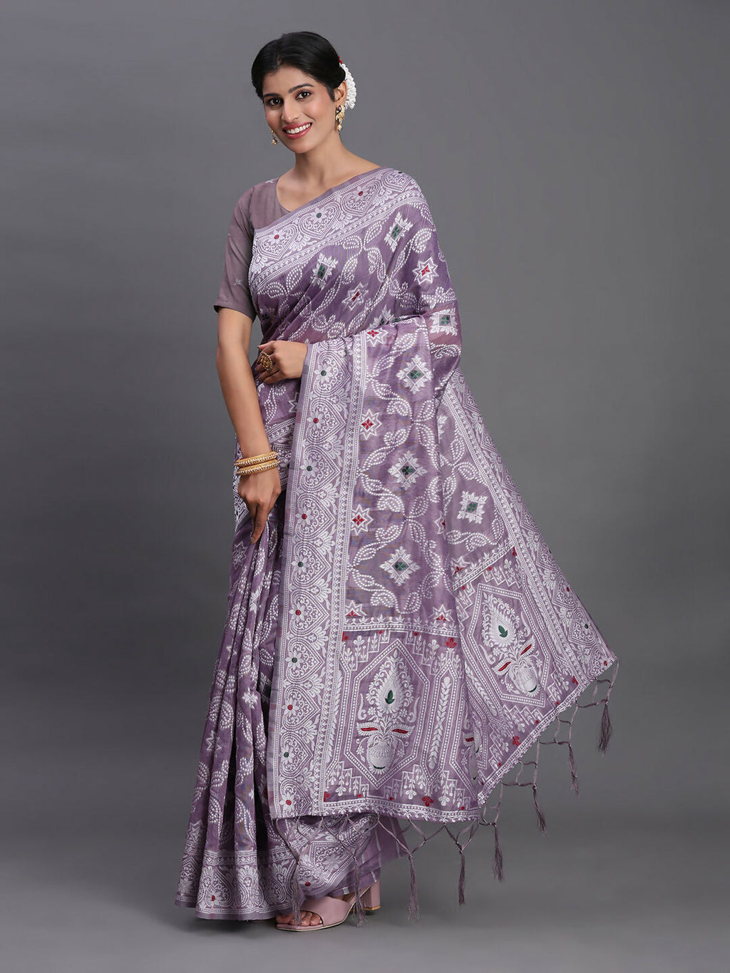 Shree Shyam Fashion Linen Cotton Violet Saree | Grocsy