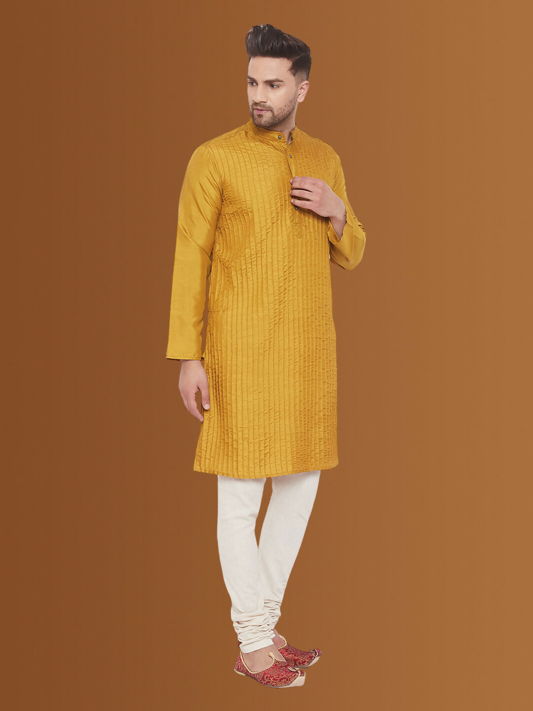 Even Apparels Men's Pintuck Fancy Beige Kurta | Grocsy