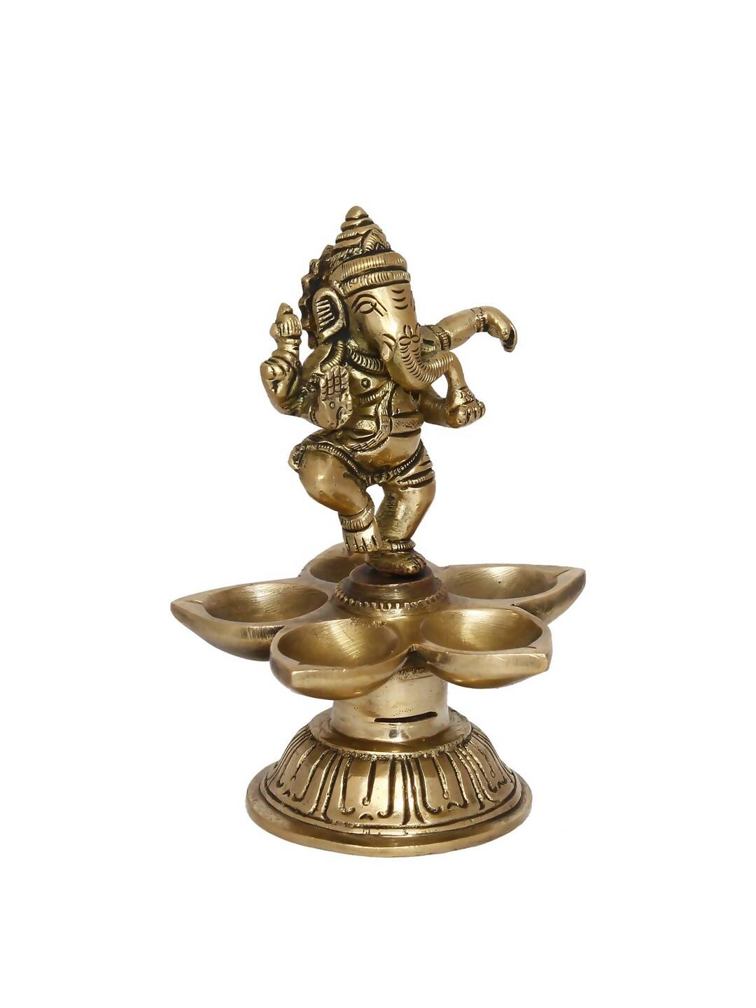 eCraftIndia Gold-Toned Handcrafted Dancing Lord Ganesha Showpiece With Diya | Grocsy