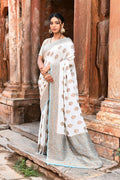 Joban Fashion Light Sky Blue Crepe Chiffon Pure Handloom Banarasi Silk Saree | Grocsy